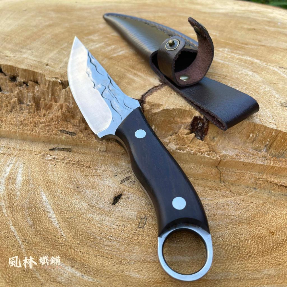 【尾環手把肉刀】附皮套『台灣現貨』尾環手把肉刀 手把肉刀戶外便攜小刀野營露營戰術刀烤肉切肉刀餐刀燒烤刀手扒肉小刀-細節圖2