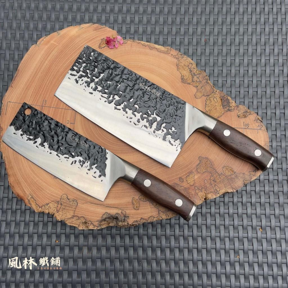 不鏽鋼鍛打錘紋中式菜刀剁刀剁骨刀片刀切片刀 傳統風格不鏽鋼焠火鍛製錘紋刀刃 斬切刀剁骨刀 切菜刀片切片刀大小雙刀可單買-細節圖2