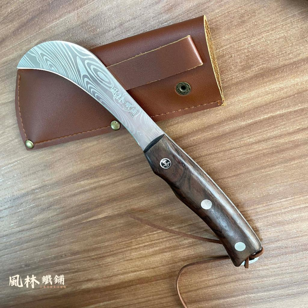 【大馬士革紋折疊香蕉彎刀】農友最愛雷射雕刻大馬士革紋折疊香蕉彎刀野營刀具方便攜帶割菜小鐮刀家用農用露營用香蕉刀水果刀-細節圖5