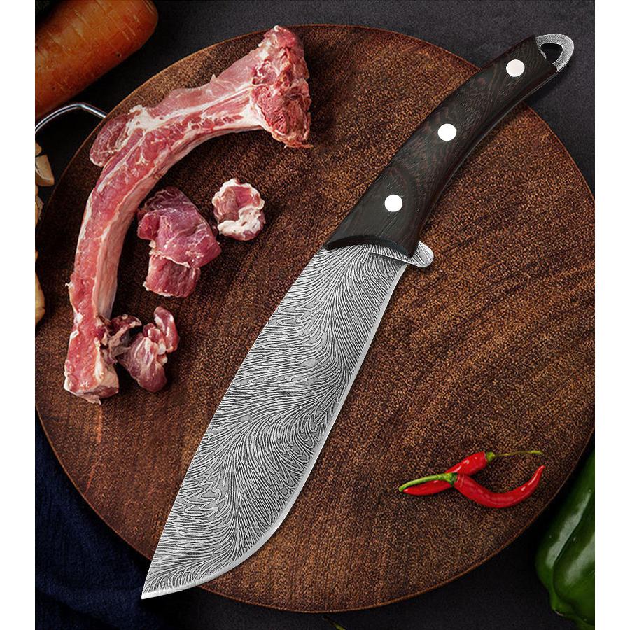 【大狗腿剁刀】附皮套『台灣現貨』8寸花紋雞翅木剁骨刀 特殊精刻鳳尾花紋紋路精美 5mm刀刃厚度剁骨斬切肉刀-細節圖7