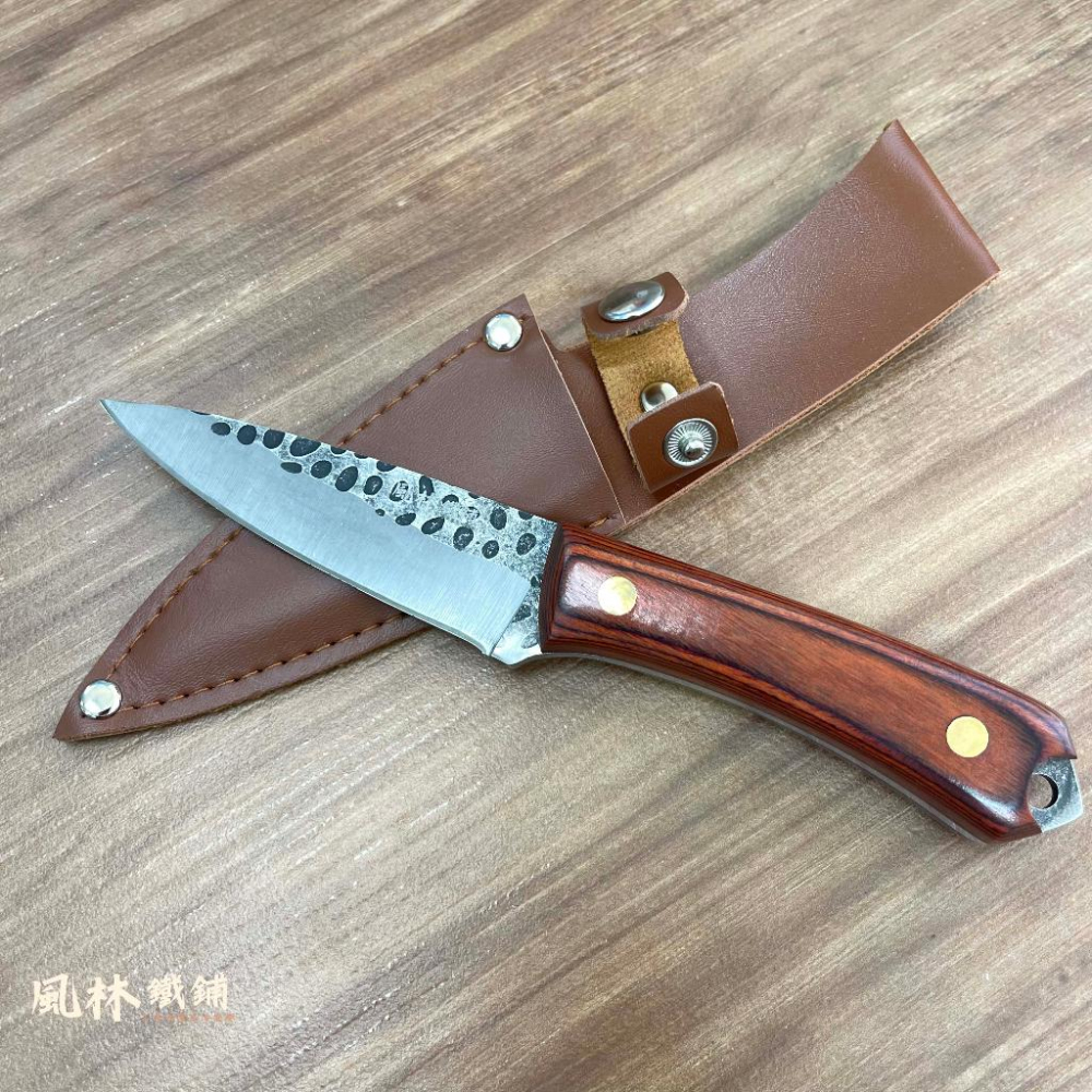 【鍛打錘紋萬用小刀】附皮套 (台灣現貨供應)手把肉刀 野外切肉刀 魚刀 多用刀 手扒肉烤肉分割剔骨刀 水果削皮小刀-細節圖2