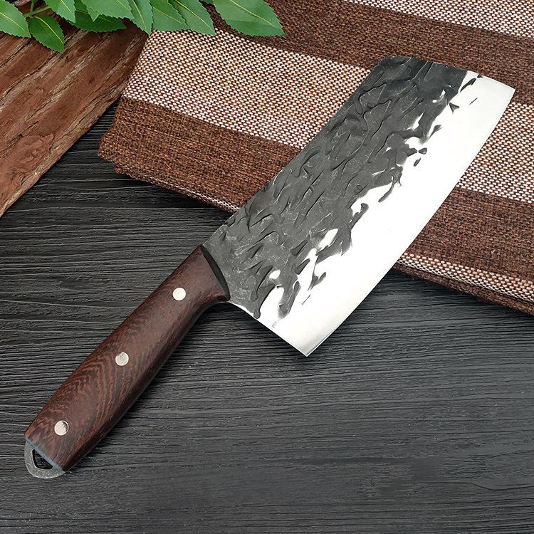 【鍛打黑紋切片刀】『台灣現貨』鍛打黑紋菜刀女士刀手工家用廚師專用菜刀切片切肉老式菜刀家用切菜刀片刀-細節圖8