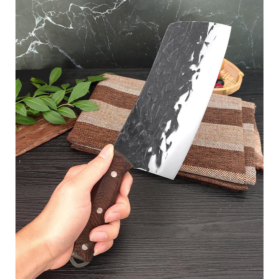 【鍛打黑紋切片刀】『台灣現貨』鍛打黑紋菜刀女士刀手工家用廚師專用菜刀切片切肉老式菜刀家用切菜刀片刀-細節圖9