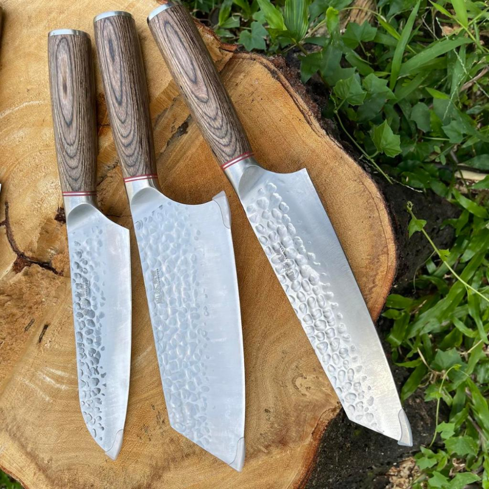 【不銹鋼鍛打錘紋彩木柄廚師刀】七刀組 廚師刀刀組全組7刀 主廚刀 切片刀 三德刀 小菜刀 切肉刀 削皮刀 剔骨刀-細節圖4