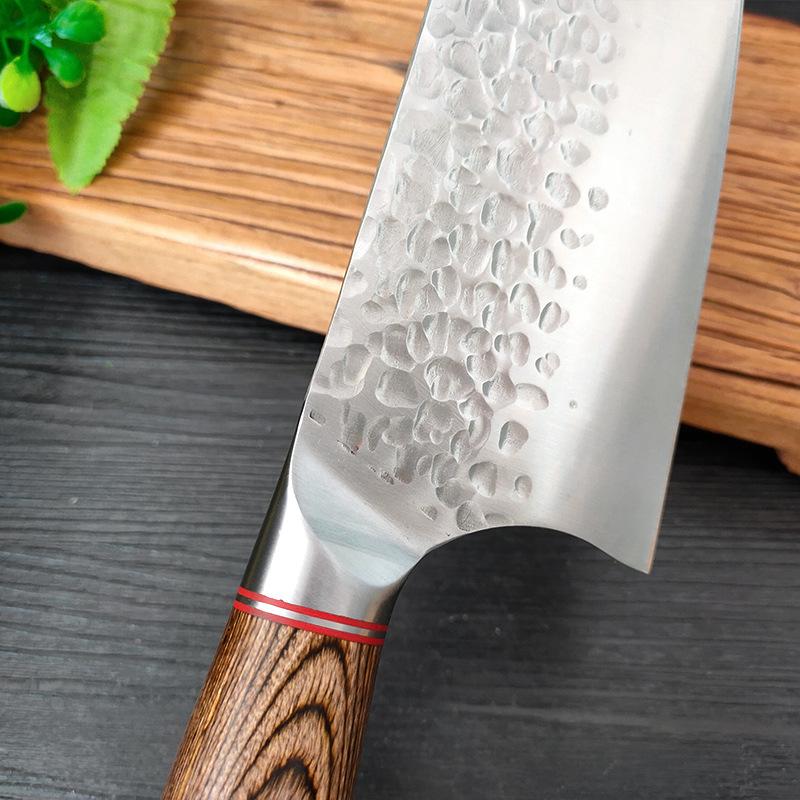 【不銹鋼鍛打錘紋彩木柄廚師刀】七刀組 廚師刀刀組全組7刀 主廚刀 切片刀 三德刀 小菜刀 切肉刀 削皮刀 剔骨刀-細節圖8