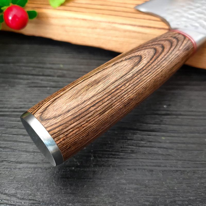 【不銹鋼鍛打錘紋彩木柄廚師刀】七刀組 廚師刀刀組全組7刀 主廚刀 切片刀 三德刀 小菜刀 切肉刀 削皮刀 剔骨刀-細節圖9