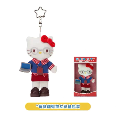 三麗鷗 Hello Kitty的一天 長腿Kitty 黑皮Kitty 毛絨掛件 吊飾 凱蒂貓 追星時間 逛街時間-規格圖5