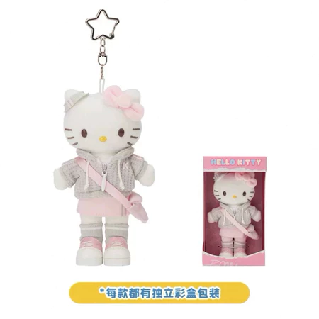 三麗鷗 Hello Kitty的一天 長腿Kitty 黑皮Kitty 毛絨掛件 吊飾 凱蒂貓 追星時間 逛街時間-規格圖5