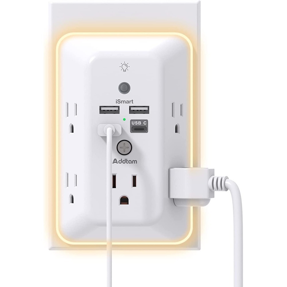 【竭力萊姆】現貨 美國原裝 Addtam USB-C 壁式充電器 夜燈 3A 5插座 4USB 電湧保護 延長線-細節圖8