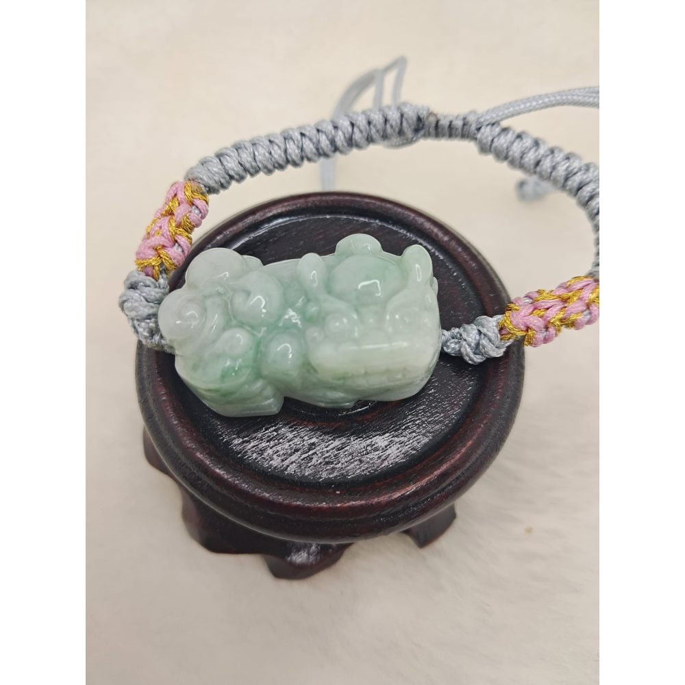 天然緬甸A貨翡翠 貔貅 手繩 一對 招財 開運貔貅-細節圖2