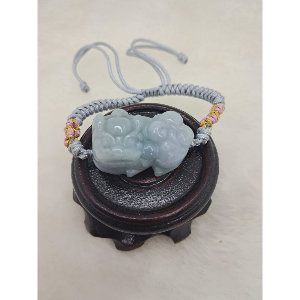 天然緬甸A貨翡翠 貔貅 手繩 一對 招財 開運貔貅-細節圖3