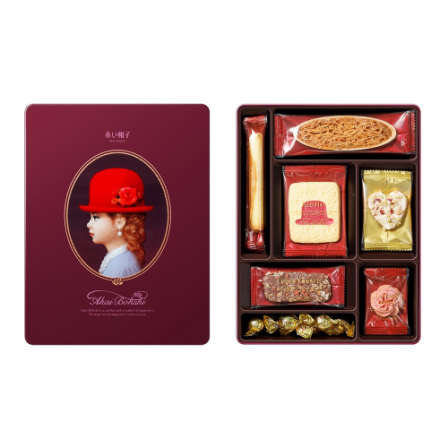 日本 紅帽子餅乾禮盒（有提袋）紫帽子 原廠公司貨 鐵盒