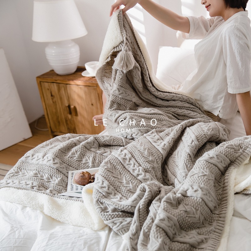 樂巢♡針織羊羔絨雙面毛毯 毛毯 空調毯 珊瑚絨 法蘭絨小被子 午睡毯 床毯 沙發毯 羊羔絨蓋毯-細節圖2