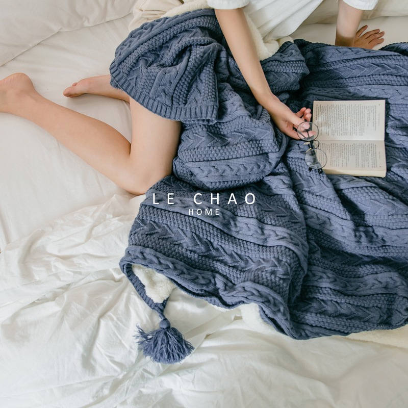 樂巢♡針織羊羔絨雙面毛毯 毛毯 空調毯 珊瑚絨 法蘭絨小被子 午睡毯 床毯 沙發毯 羊羔絨蓋毯-細節圖4