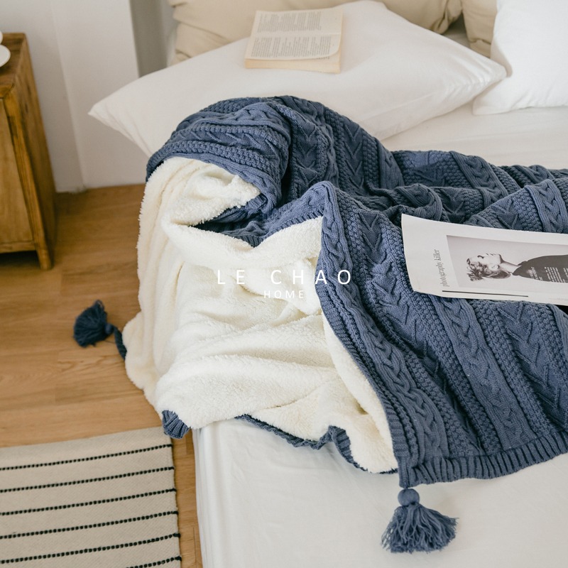 樂巢♡針織羊羔絨雙面毛毯 毛毯 空調毯 珊瑚絨 法蘭絨小被子 午睡毯 床毯 沙發毯 羊羔絨蓋毯-細節圖5