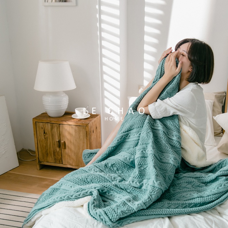 樂巢♡針織羊羔絨雙面毛毯 毛毯 空調毯 珊瑚絨 法蘭絨小被子 午睡毯 床毯 沙發毯 羊羔絨蓋毯-細節圖8