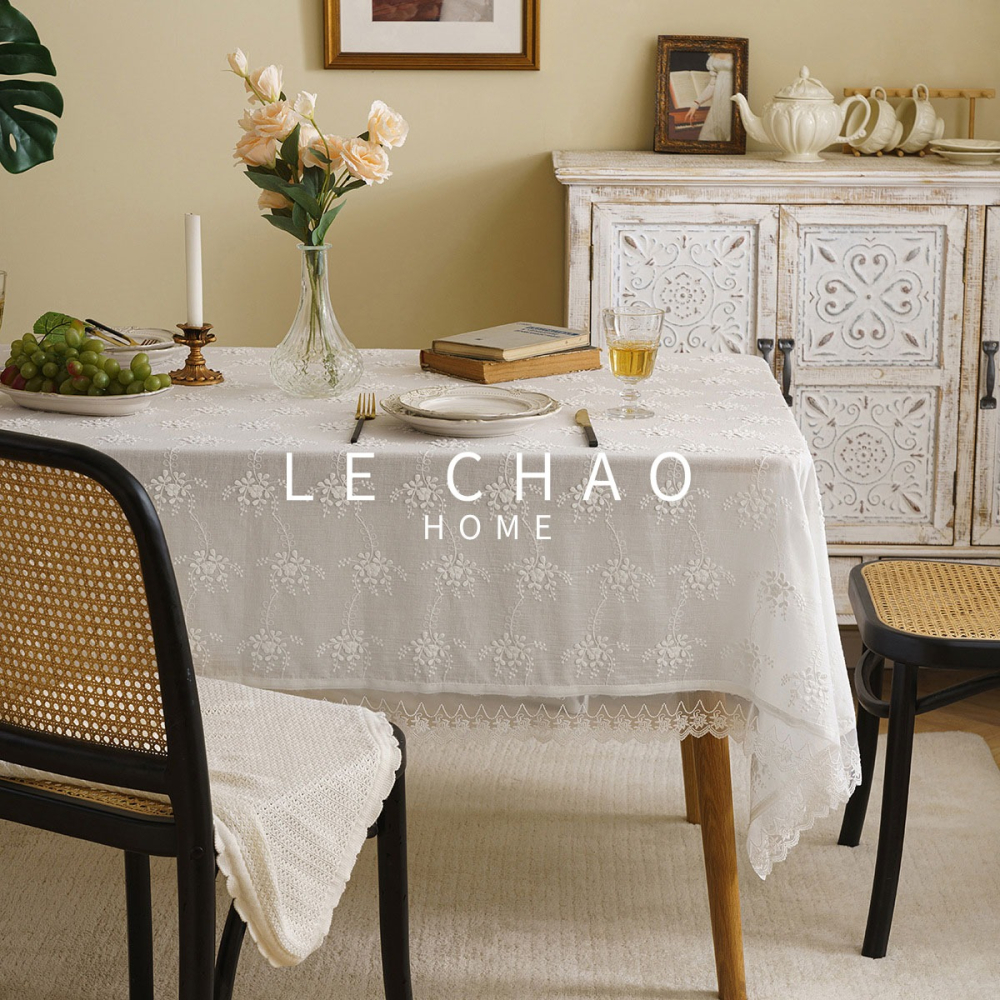 樂巢♡法式蕾絲繡花桌巾 方形桌巾 長形桌巾 法式桌巾 桌布 拍照背景布 蕾絲桌巾-細節圖2