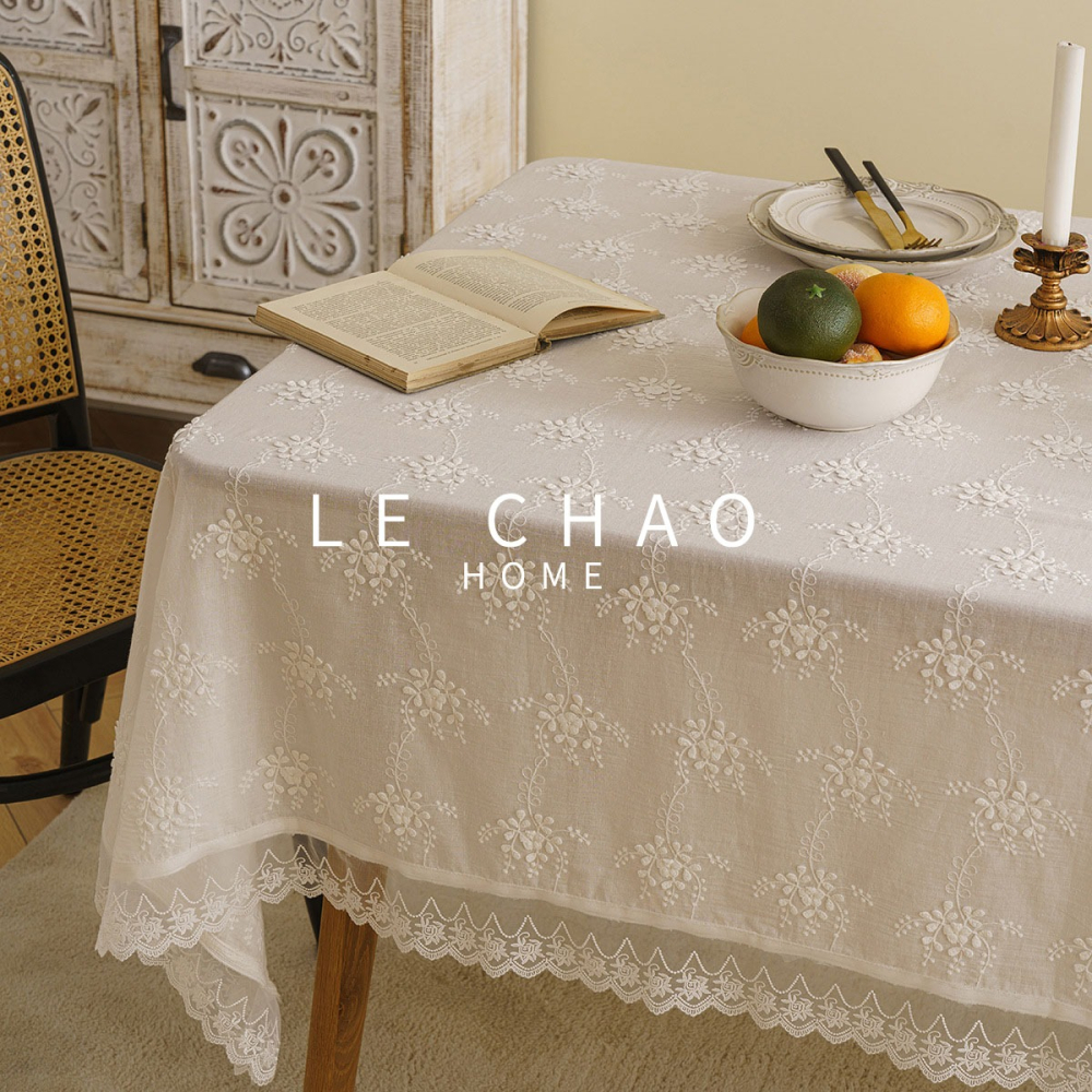樂巢♡法式蕾絲繡花桌巾 方形桌巾 長形桌巾 法式桌巾 桌布 拍照背景布 蕾絲桌巾-細節圖4