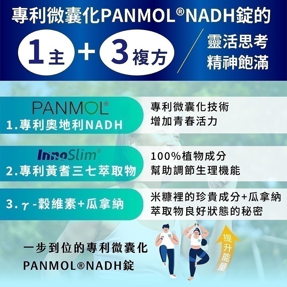 NADH錠 30錠/瓶⚜太田森一 專利微囊化 PANMOL® 黃耆三七萃取物 γ-穀維素 瓜拿納萃取物 21X PLUS-細節圖3