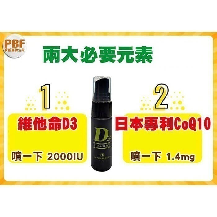 小分子超微萃取維生素D3 噴劑 15ml⚜️PBF 寶齡富錦 日本專利 活力輔酵素 CoQ10 維他命D3 速效舌下噴劑-細節圖4