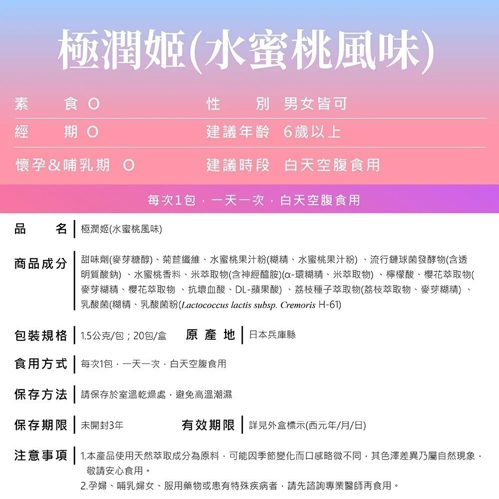 極潤姬 20包/盒⚜️NEW LIFE 日本原裝進口 米萃取物 神經醯胺 專利玻尿酸 賽洛美 乳酸菌 專利櫻花萃取物-細節圖9
