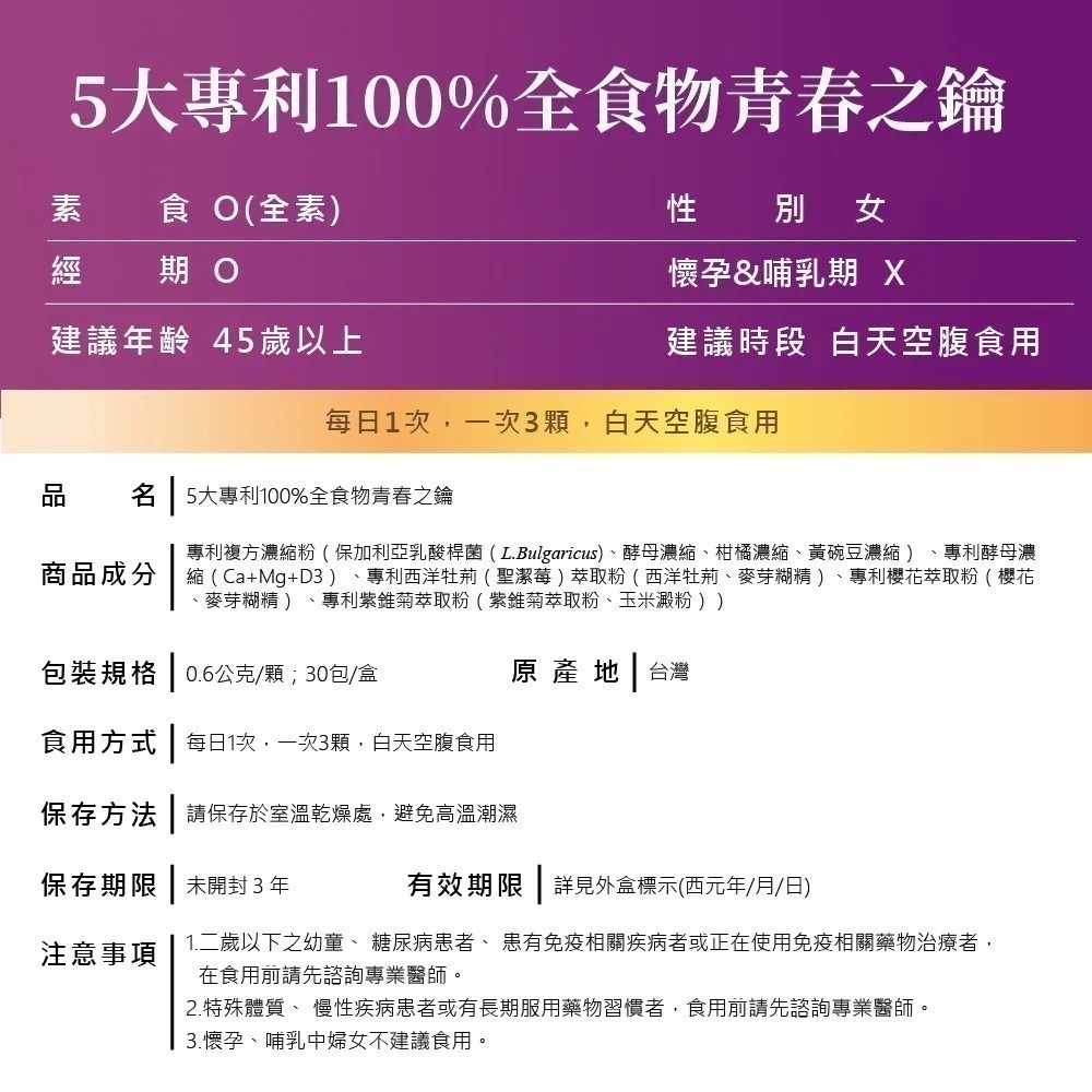 青春之鑰膠囊 30顆/盒⚜NEW LIFE 保加利亞乳酸桿菌 西洋牡荊 聖潔莓 專利櫻花萃取粉 專利紫錐菊萃取粉 鈣 鎂-細節圖7