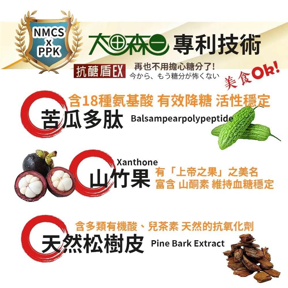抗醣盾EX素食膠囊 30顆/盒⚜太田森一 專利Fibersol® 山竹萃取物 專利山苦瓜 苦瓜多肽PPK 瓜拿那 松樹皮-細節圖3
