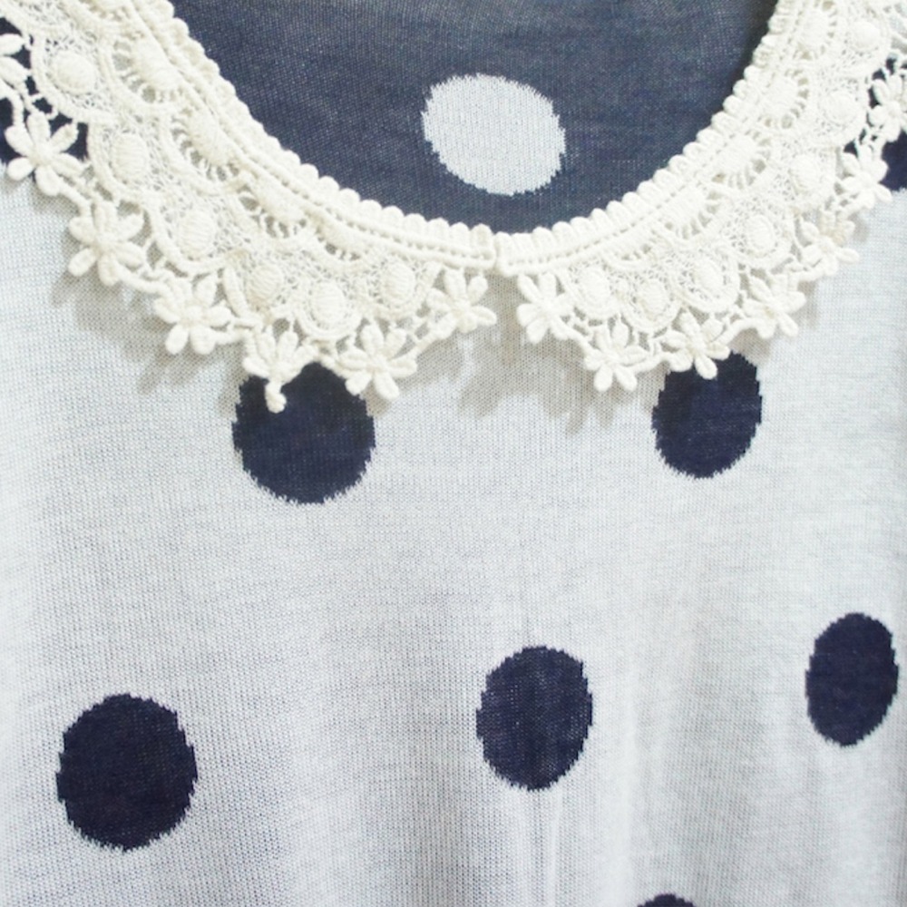 撞色圓點拼接蕾絲領寬鬆短袖針織衫⚜️㊕㊝-細節圖2