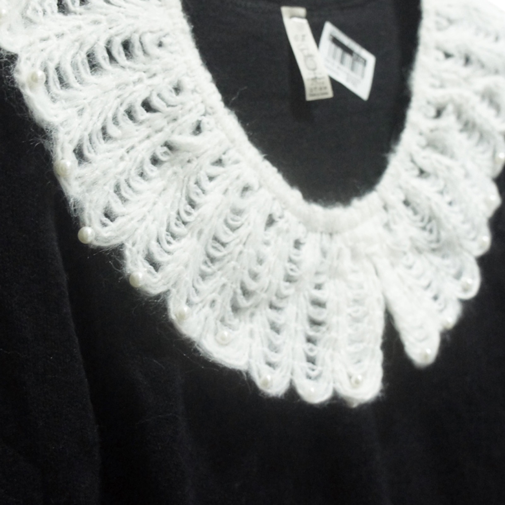 鏤空珍珠撞色拼接長袖針織毛衣T恤❁正韓空運⚜️黑色㊕㊝韓國平價-細節圖2