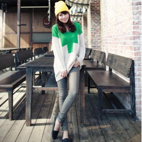 撞色幾何復古拼圖寬鬆長袖針織毛衣⚜️㊕㊝-細節圖2