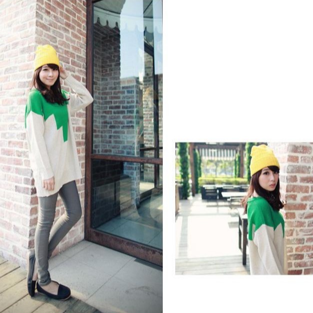 撞色幾何復古拼圖寬鬆長袖針織毛衣⚜️㊕㊝-細節圖3