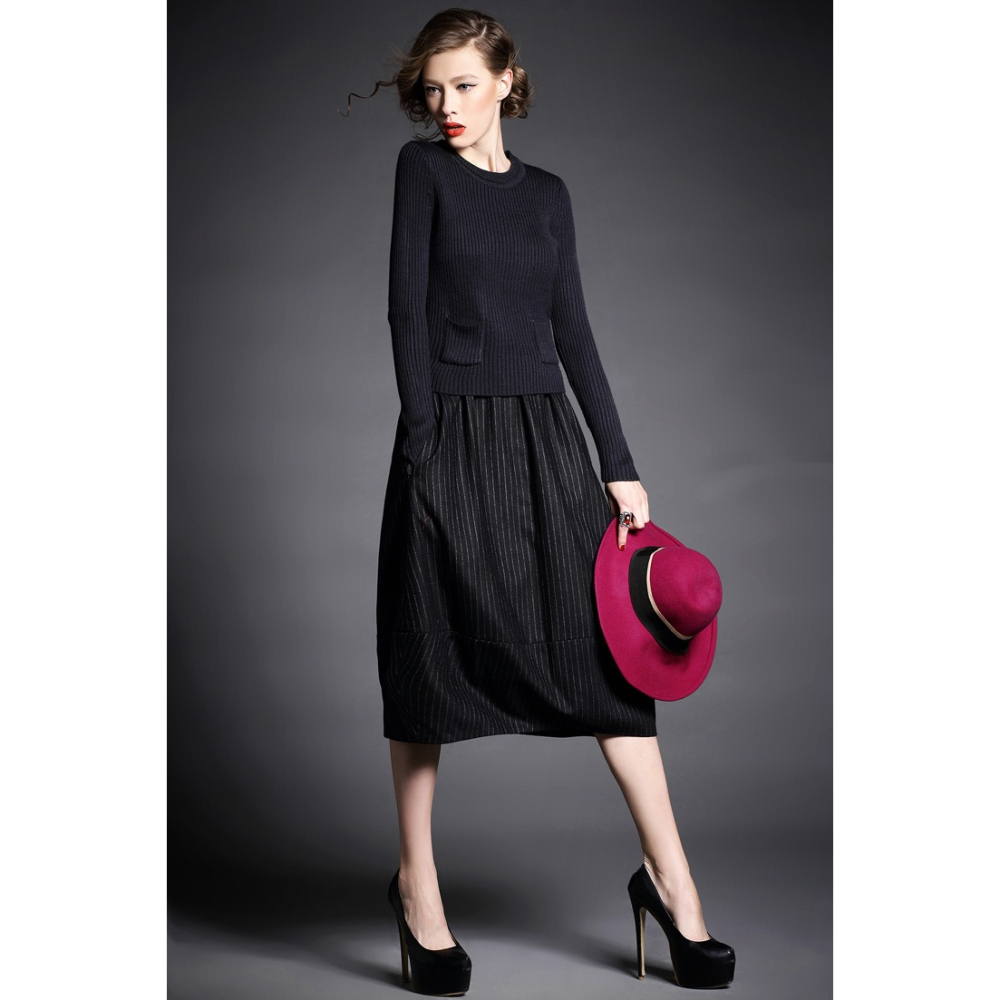 針織短版羊毛衣條紋長裙無袖洋裝❁歐美精品專櫃代購⚜️㊕㊝原創平價-細節圖2