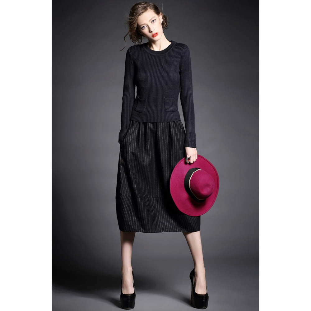 針織短版羊毛衣條紋長裙無袖洋裝❁歐美精品專櫃代購⚜️㊕㊝原創平價-細節圖3