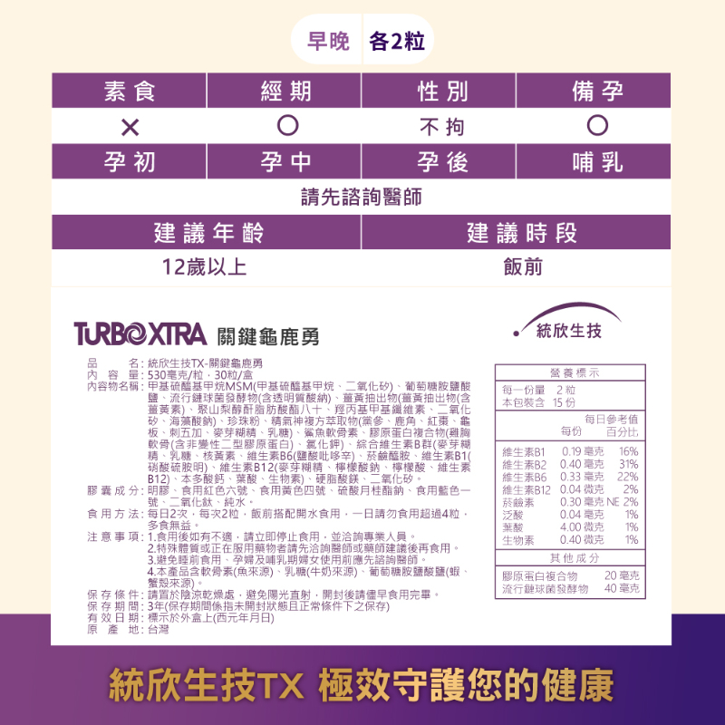 統欣生技 TX關鍵龜鹿UCII TX關鍵龜鹿勇(30粒/盒)-細節圖7