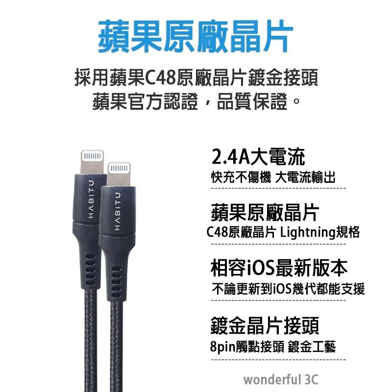 Habitu MFI 原廠認證 編織線 Lightning 快充線 充電線 傳輸線 蘋果 APPLE iPhone14-細節圖3