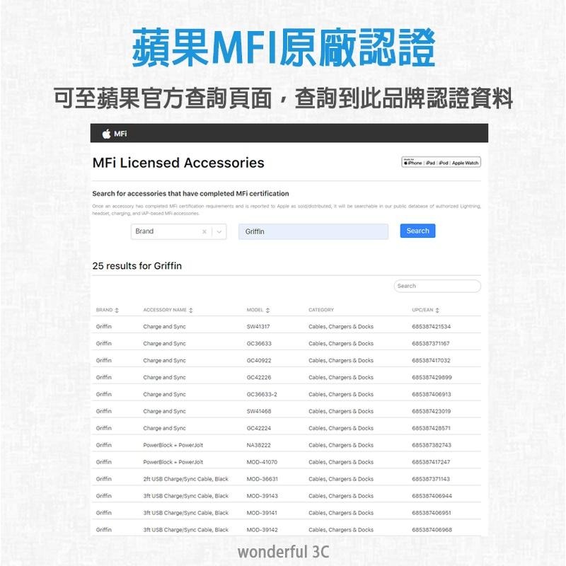 Griffin MFI 原廠認證 Lightning 充電線 編織線 傳輸線 快充線 iPhone11 Pro Max-細節圖2