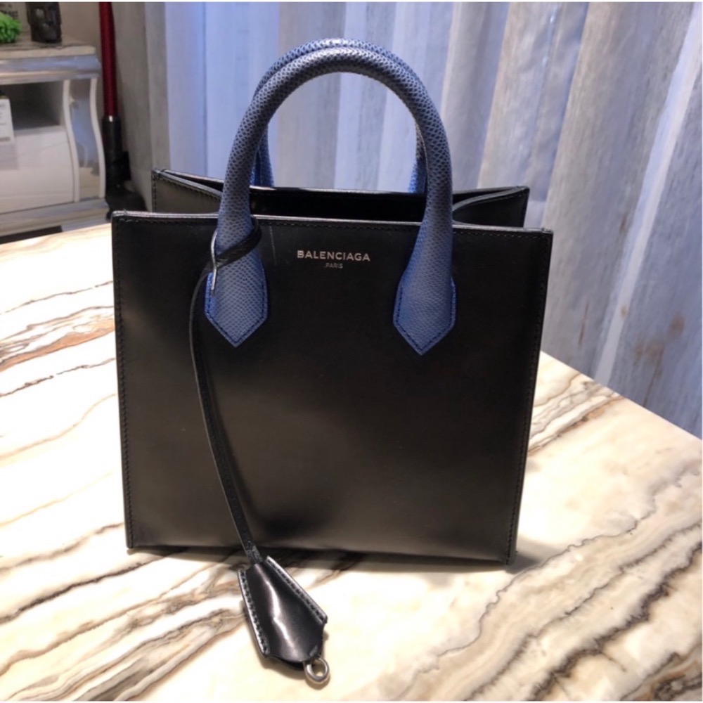 二手【Balenciaga】黑色皮革手提/斜背包-細節圖3