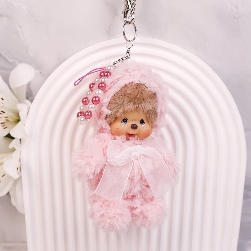 Monchhichi 夢奇奇 粉紅熊熊裝吊飾娃娃 🪐🍶-規格圖1