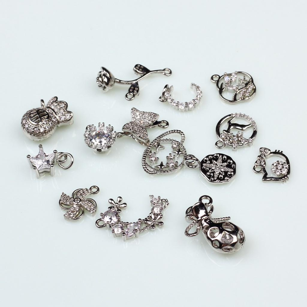 HC-1108【 10pcs/包】1-16號小新潮流飾品14k包金微鑲鋯石吊墜 星星月亮雪花diy項鏈手鏈掛件-細節圖3