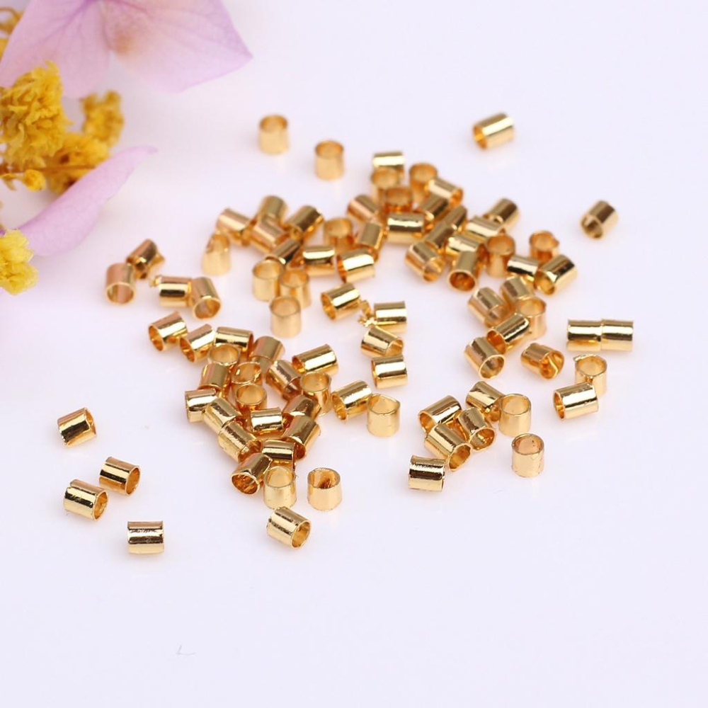 宏雲Hongyun-HC-【 100pcs/包】 14k包金保色定位管 鋼絲繩固定夾扁扣 diy飾品手鏈項鏈串珠收尾-細節圖2