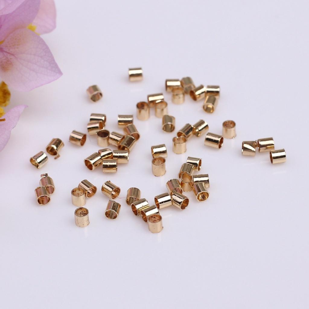 宏雲Hongyun-HC-【 100pcs/包】 14k包金保色定位管 鋼絲繩固定夾扁扣 diy飾品手鏈項鏈串珠收尾-細節圖4