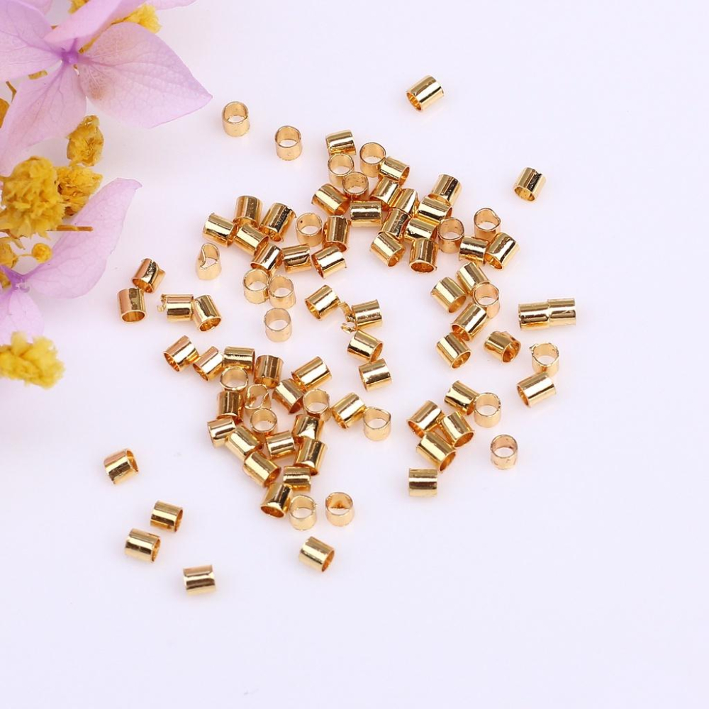 宏雲Hongyun-HC-【 100pcs/包】 14k包金保色定位管 鋼絲繩固定夾扁扣 diy飾品手鏈項鏈串珠收尾-細節圖6