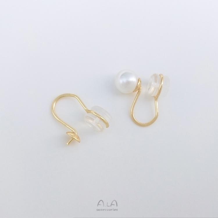 宏雲Hongyun-Ala-0801－－－保色14K包金半孔珍珠托盤耳骨夾硅膠耳夾diy無耳洞耳飾品手工配件-細節圖3