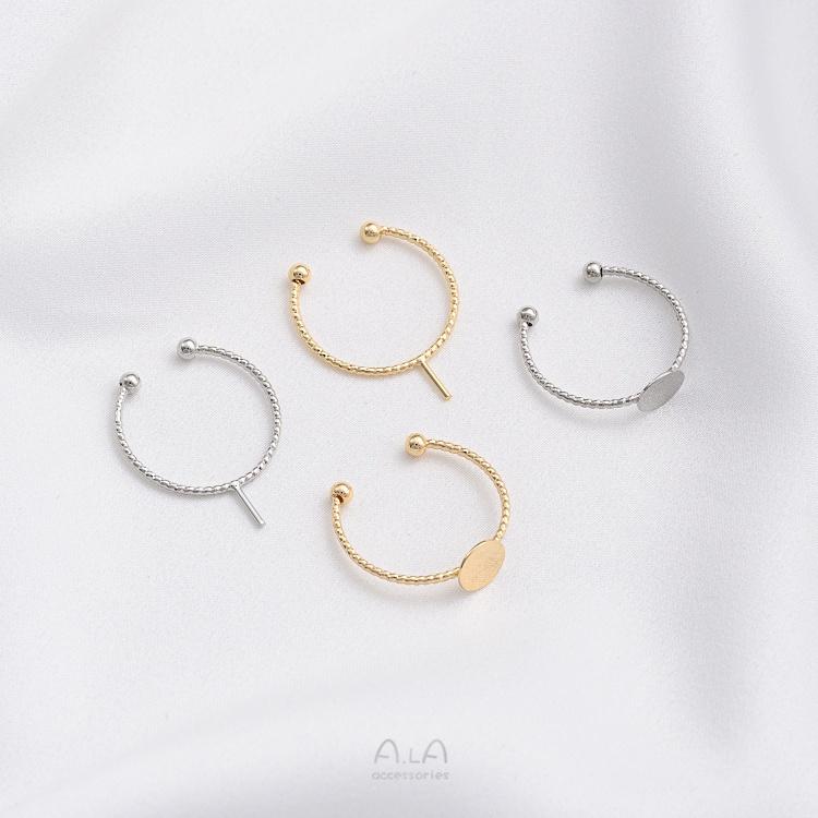 宏雲Hongyun-Ala-1105- 保色14K包金珠托平托戒指粘戒面半孔珠針鑲珍珠開口批花戒托配件-細節圖2