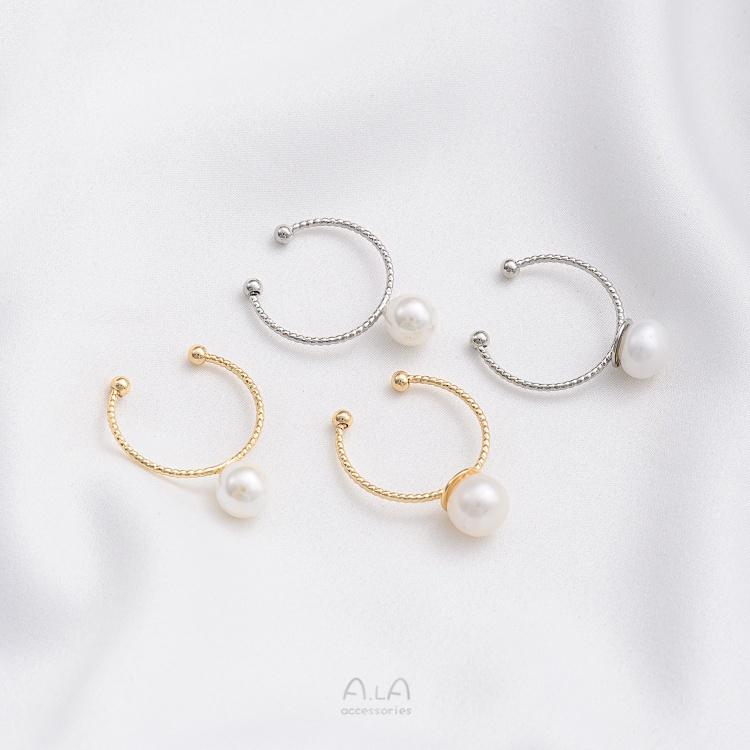 宏雲Hongyun-Ala-1105- 保色14K包金珠托平托戒指粘戒面半孔珠針鑲珍珠開口批花戒托配件-細節圖4