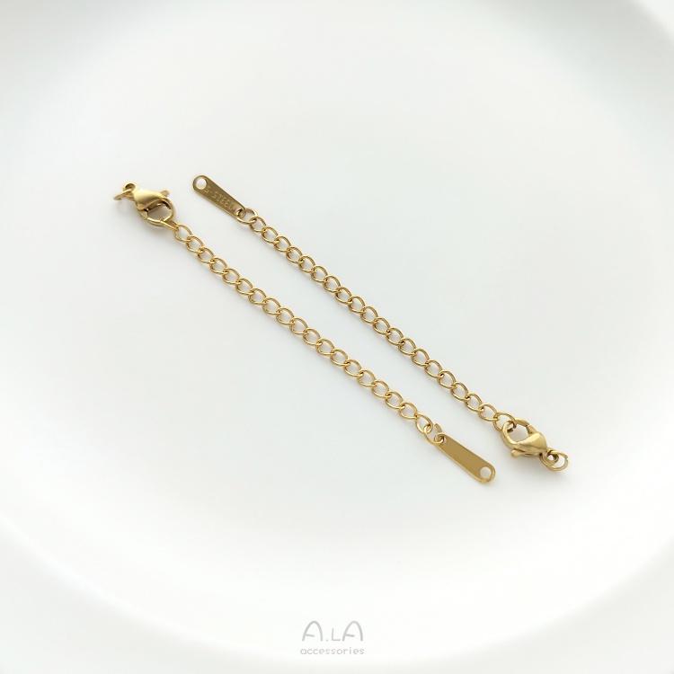 宏雲Hongyun-Ala-0801－－－保色鈦鋼延長鏈金色白金色龍蝦扣尾鏈手工手鏈項鏈加長鏈飾品配件-細節圖6