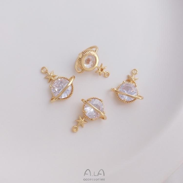 宏雲Hongyun-Ala-0801－－－保色14K包金鋯石星球吊墜手工飾品吊飾diy手鏈耳環項鏈鎖骨鏈掛件-細節圖2