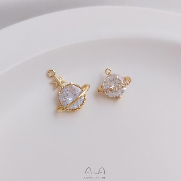 宏雲Hongyun-Ala-0801－－－保色14K包金鋯石星球吊墜手工飾品吊飾diy手鏈耳環項鏈鎖骨鏈掛件-細節圖5