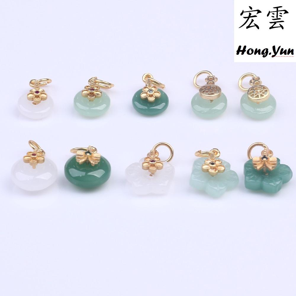 宏雲Hongyun-th-(5pcs) 古法沙金吊墜配件 鑲嵌玉石 平安扣掛件diy手鍊項鍊 精緻掛墜飾品-細節圖4