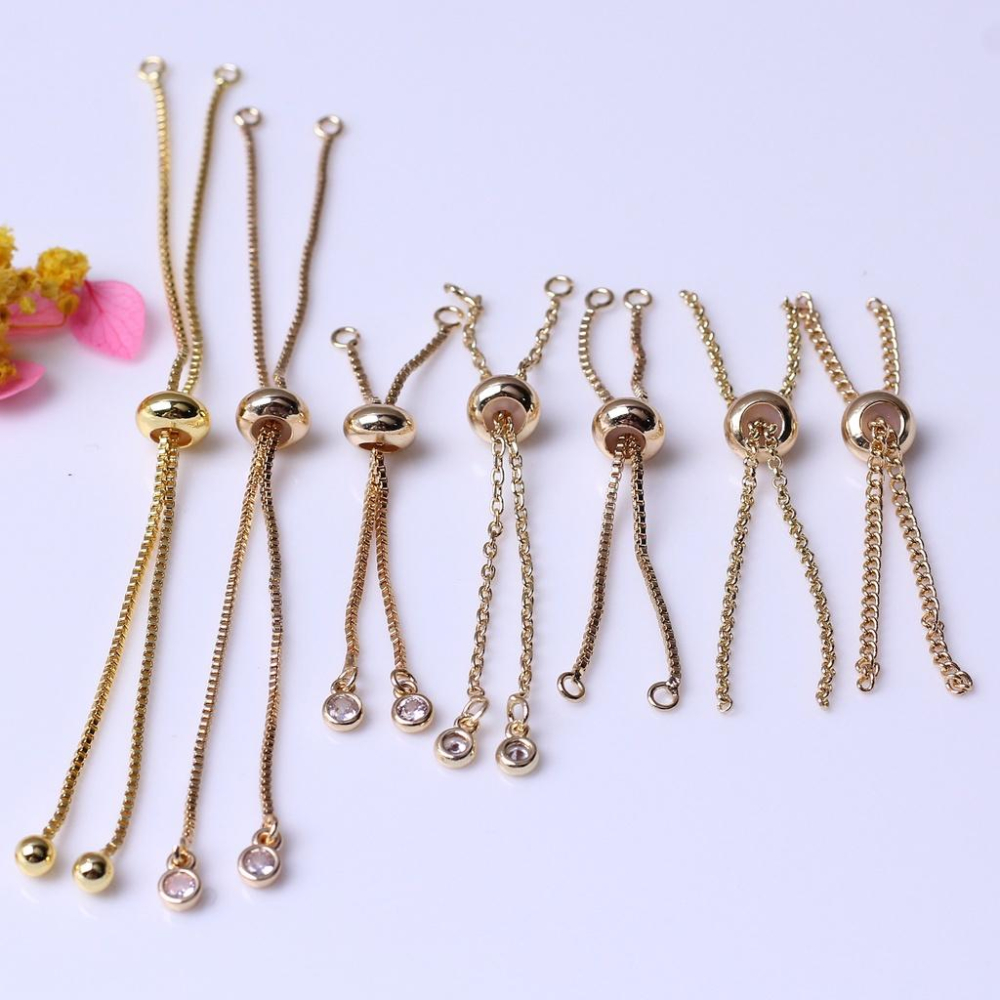 宏雲Hongyun-HC-【 10pcs/包】 保色14k包金配件 diy飾品鋯石盒子鏈 推拉手鏈 O字鏈硅膠調節手鏈-細節圖3